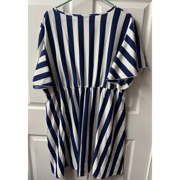Shein Curve Striped Wrap Dress Womens Plus Size 3XL Blue White Striped Flutter - Picture 3 of 5